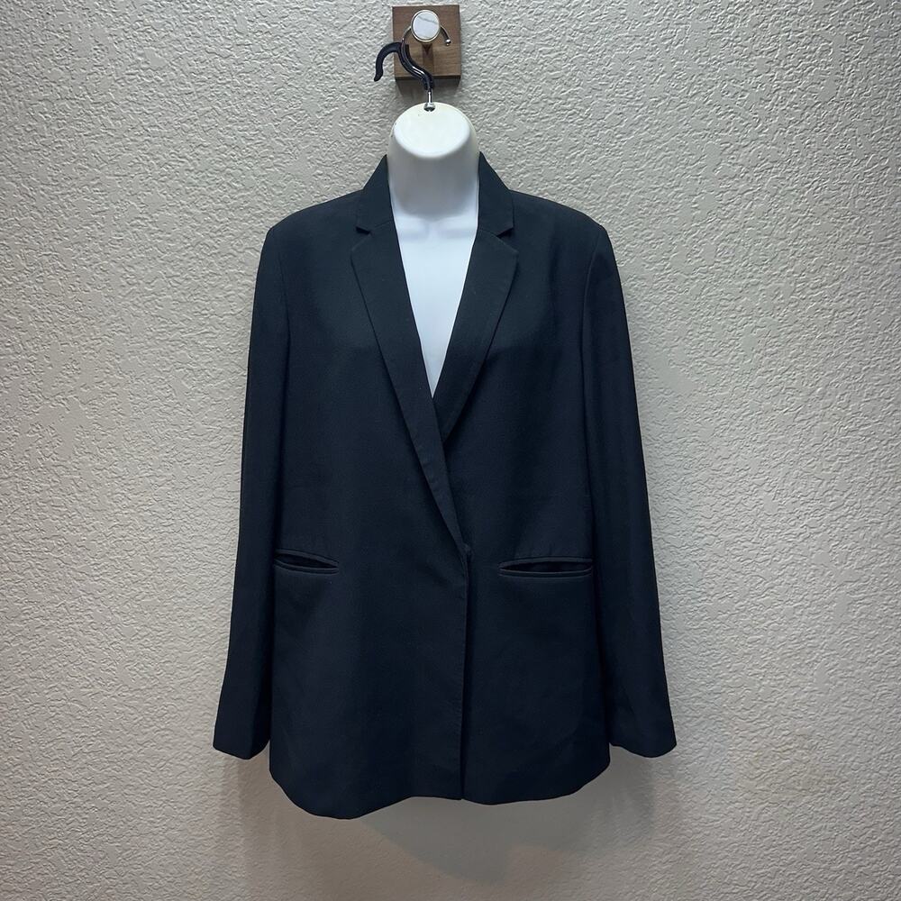 Madewell Lycee Solid Black Drapey Blazer Jacket Size 6 Snap Button Career